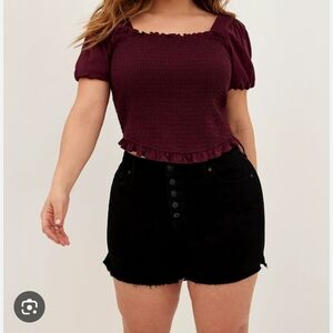 Torrid Stretch Challis Smocked Puff Sleeve Crop Top Red  Size 0x